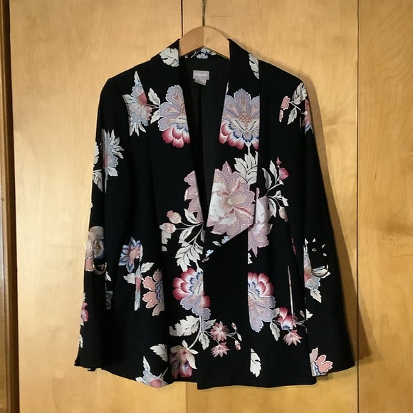 Chico's Jackets & Blazers - Chico’s black floral open front blazer, size 8/10 (Chico’s size 1)
